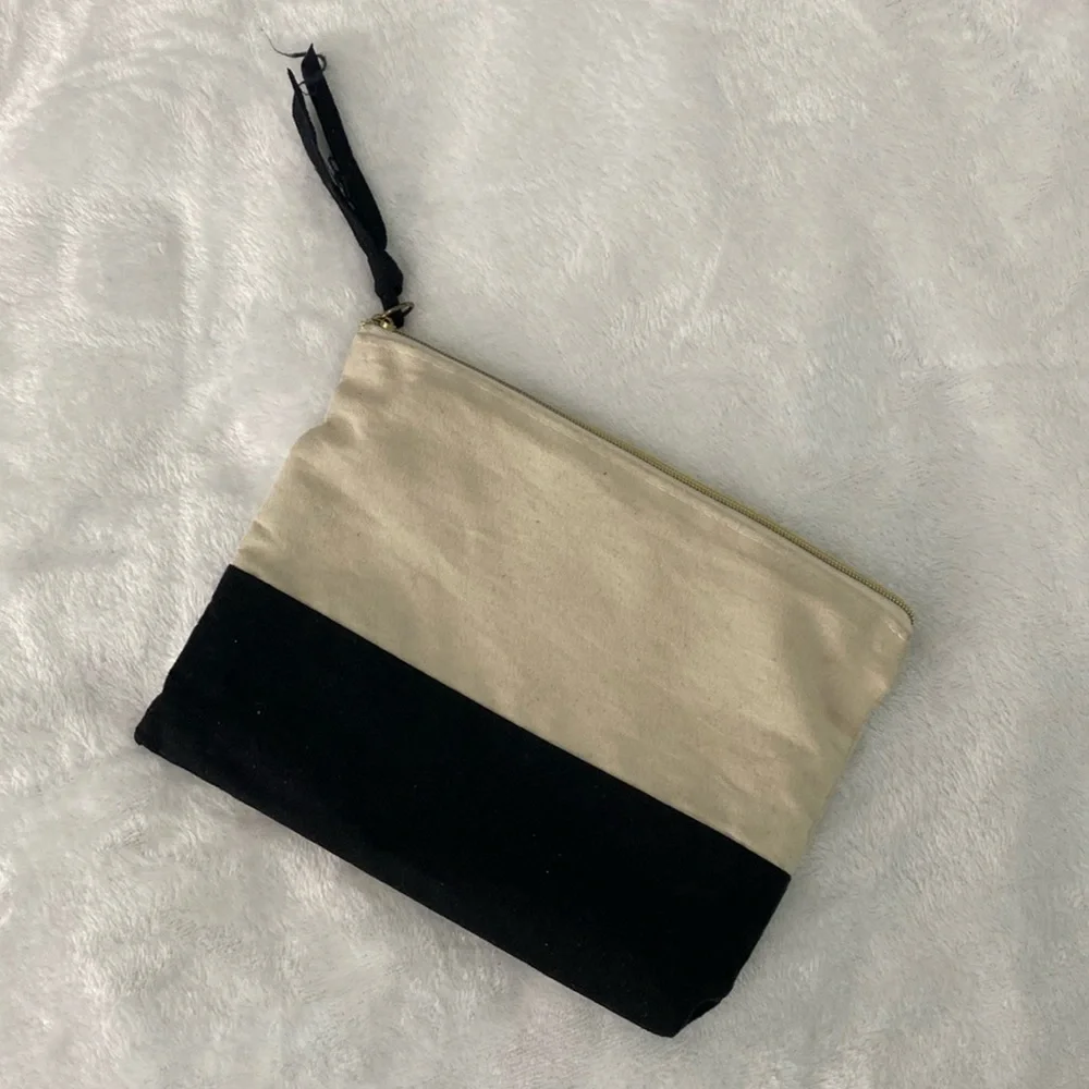 Black and pale colourblock beige cosmetics pouch